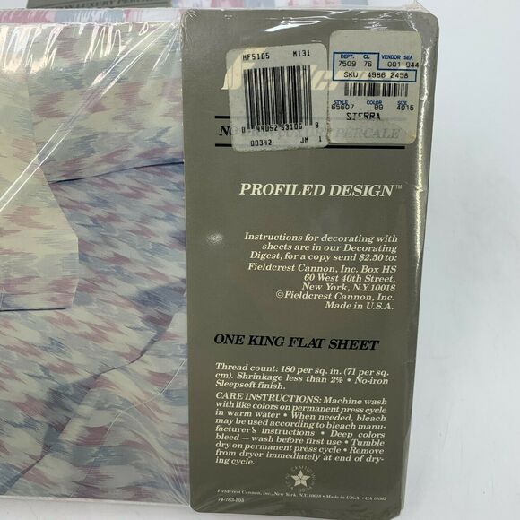 Vintage Fieldcrest King Flat Sheet Made in USA No Iron Luxury Percale Sleepsoft - Picture 5 of 7